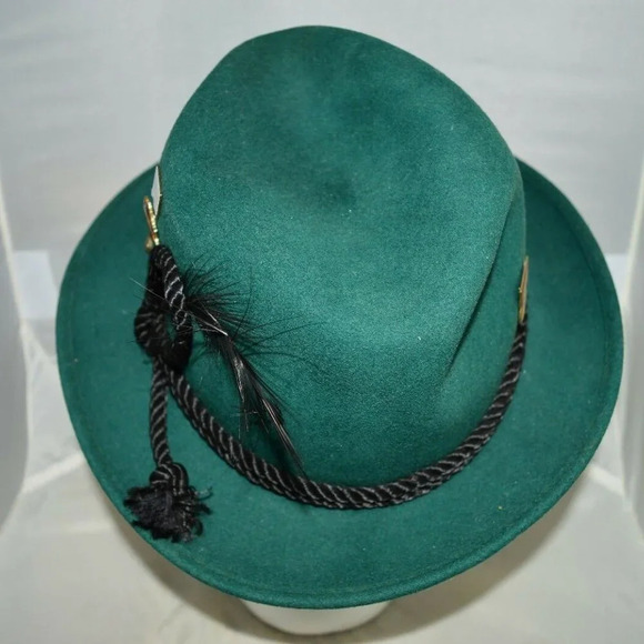 Green Wool Yodeler Alpine Fedora Hat with Pins - Picture 4 of 8